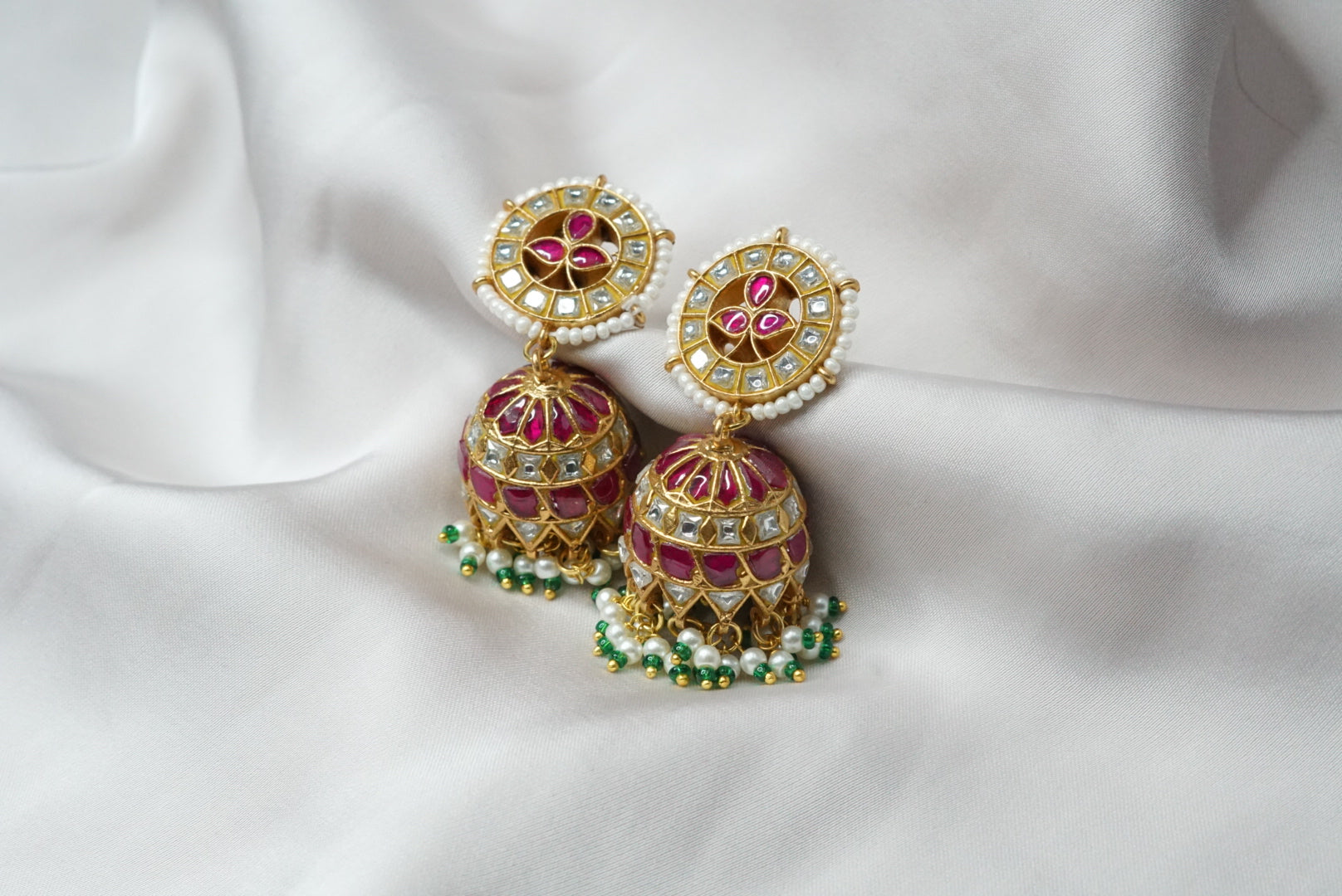 Pink Kundan Jhumki (1-2803)(R) - JEWELSTYLE