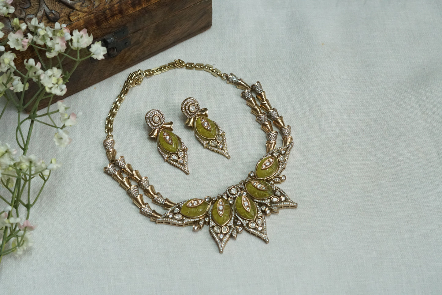 Yellow Stone Polki Necklace Set (4-9178)(B)
