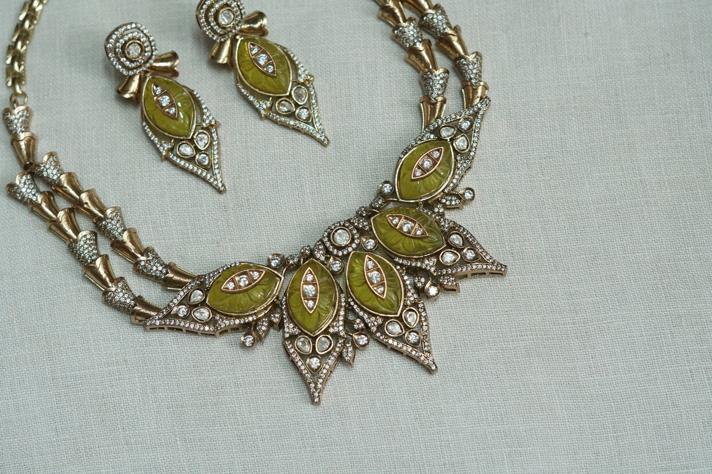 Yellow Stone Polki Necklace Set (4-9178)(B)