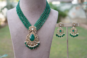 Green stone Polki Pendant set (4-7807) (B)