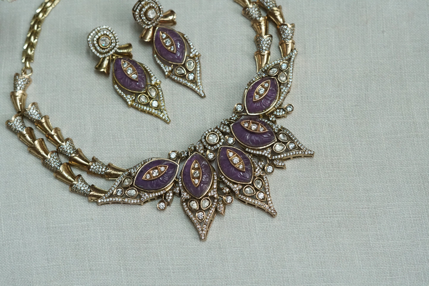 Amethyst Stone Polki Necklace Set (4-9179)(B)