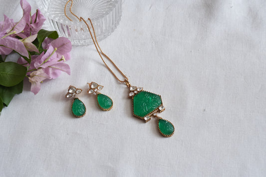 Green Stone Polki Pendant Set  (4-9031)(B)