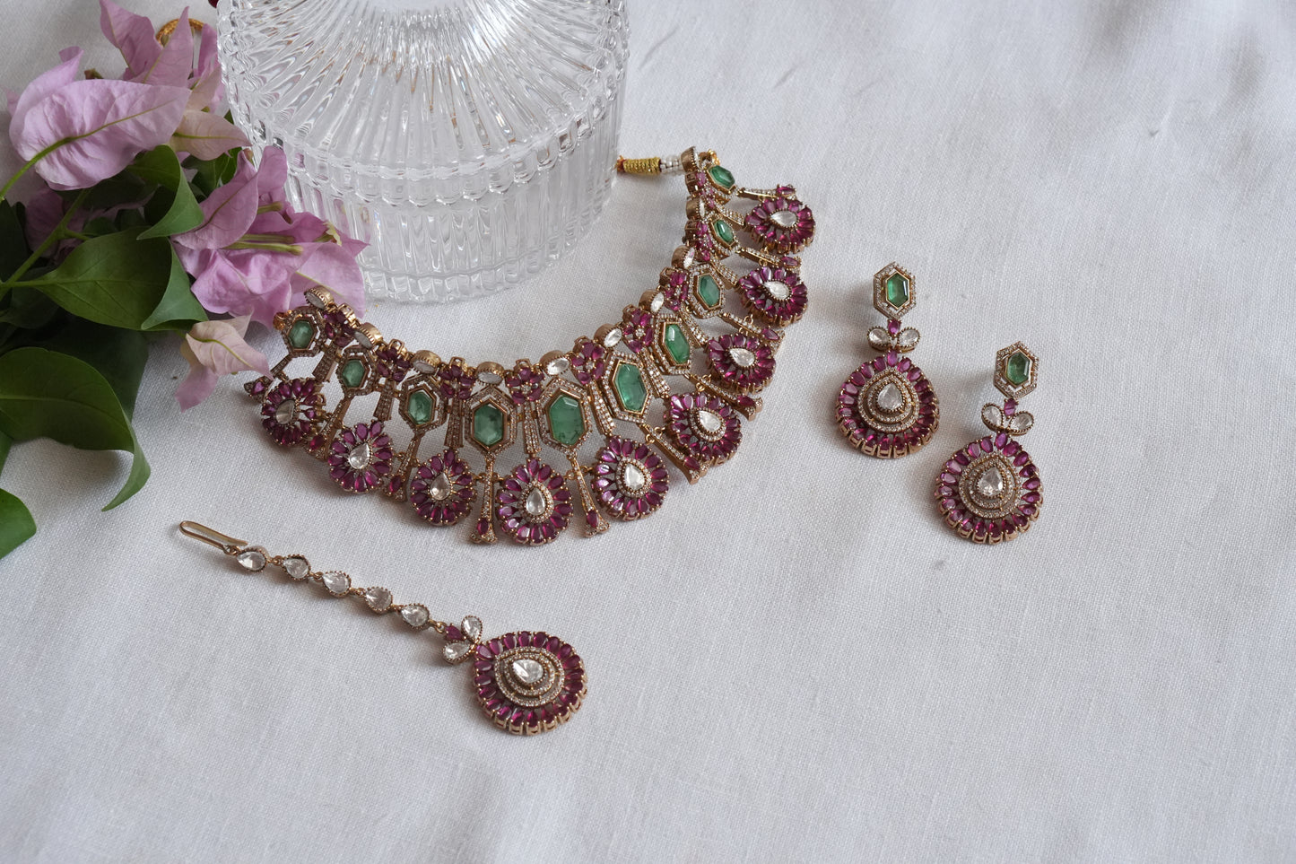 Polki Choker Set With Maangtikka (4-9024)(B)