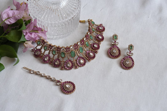 Polki Choker Set With Maangtikka (4-9024)(B)