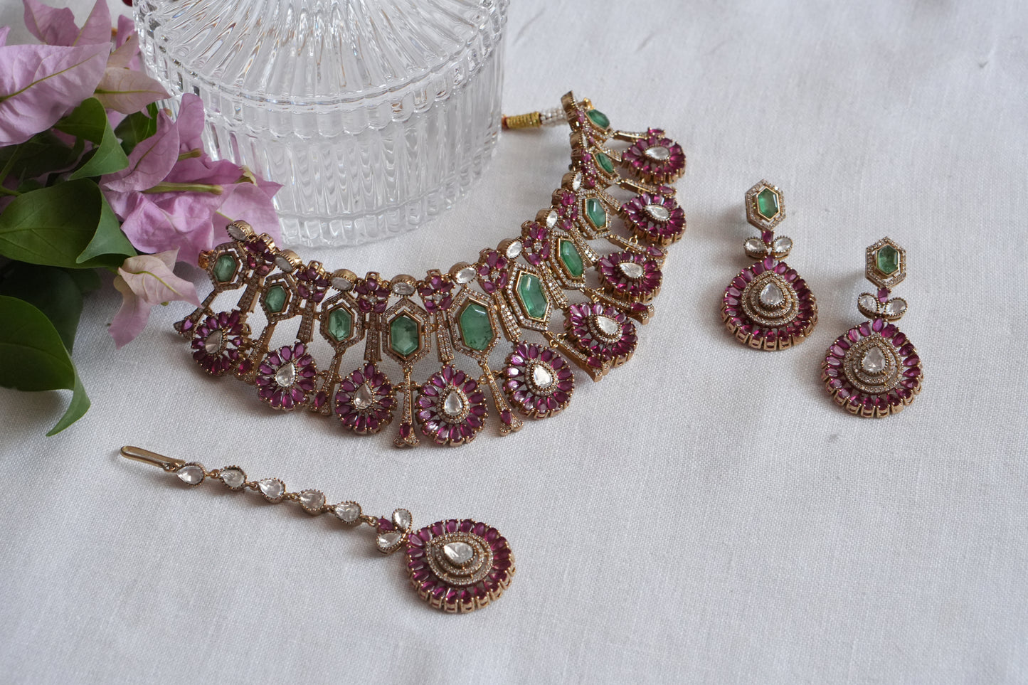 Polki Choker Set With Maangtikka (4-9024)(B)