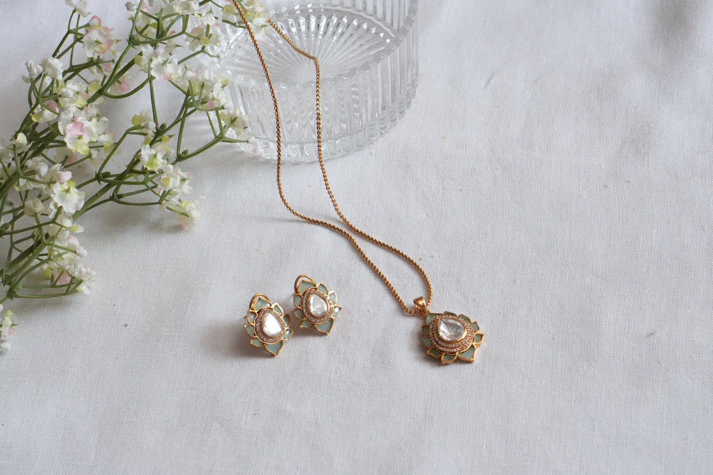 Mint Stone Polki Pendant Set  (4-9035)(B) - JEWELSTYLE