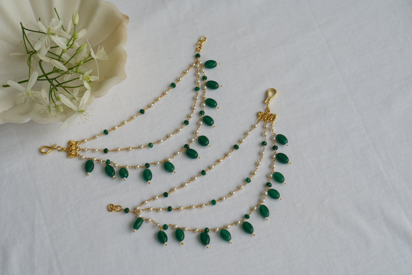 Green Beads Ear chain (9-144) - JEWELSTYLE