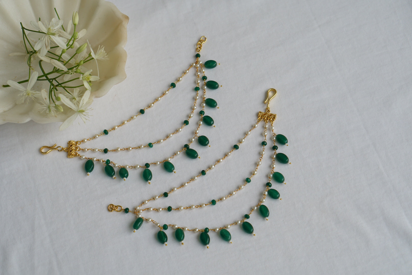 Green Beads Ear chain (9-144) - JEWELSTYLE