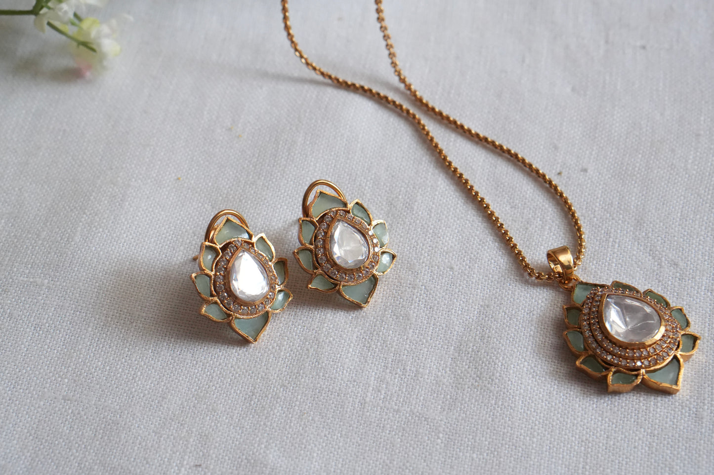 Mint Stone Polki Pendant Set  (4-9035)(B) - JEWELSTYLE