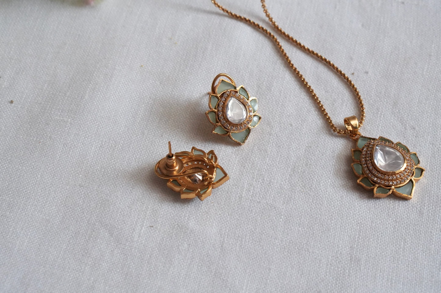 Mint Stone Polki Pendant Set  (4-9035)(B) - JEWELSTYLE