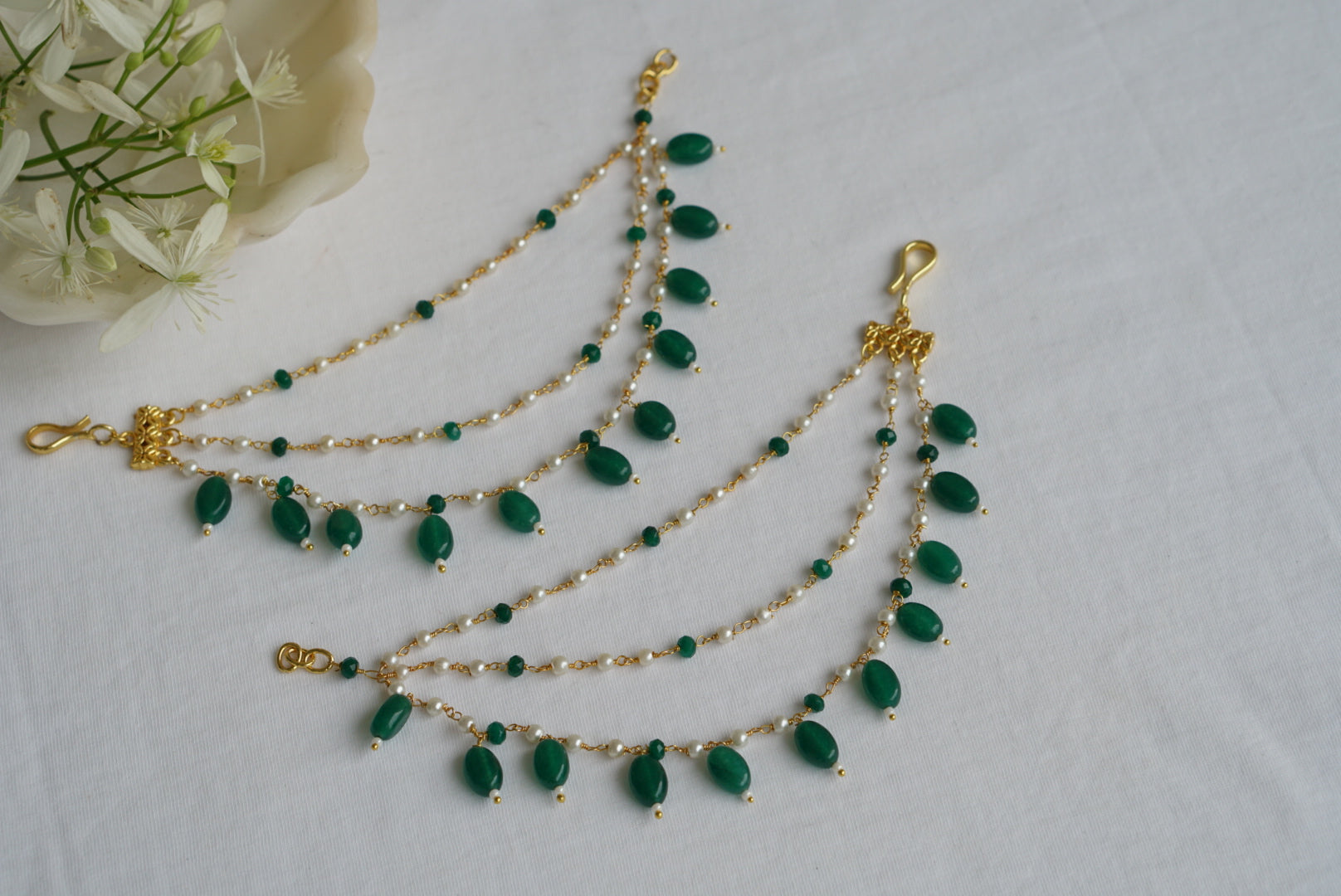 Green Beads Ear chain (9-144) - JEWELSTYLE