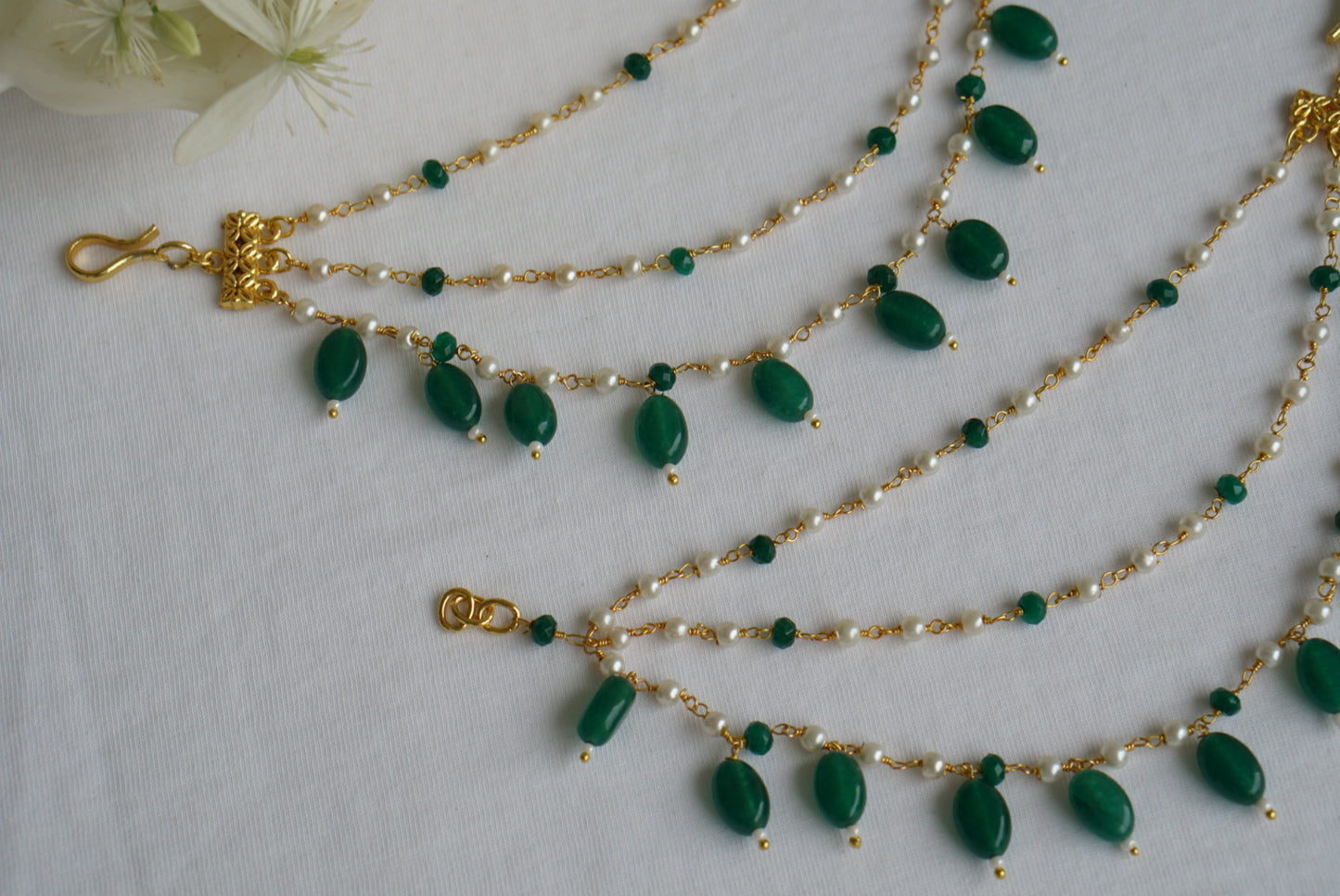 Green Beads Ear chain (9-144) - JEWELSTYLE