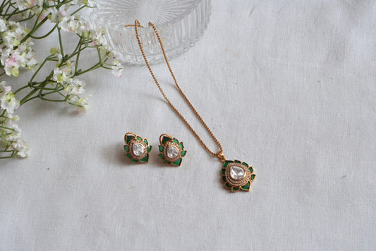 Green Stone Polki Pendant Set  (4-9039)(B) - JEWELSTYLE