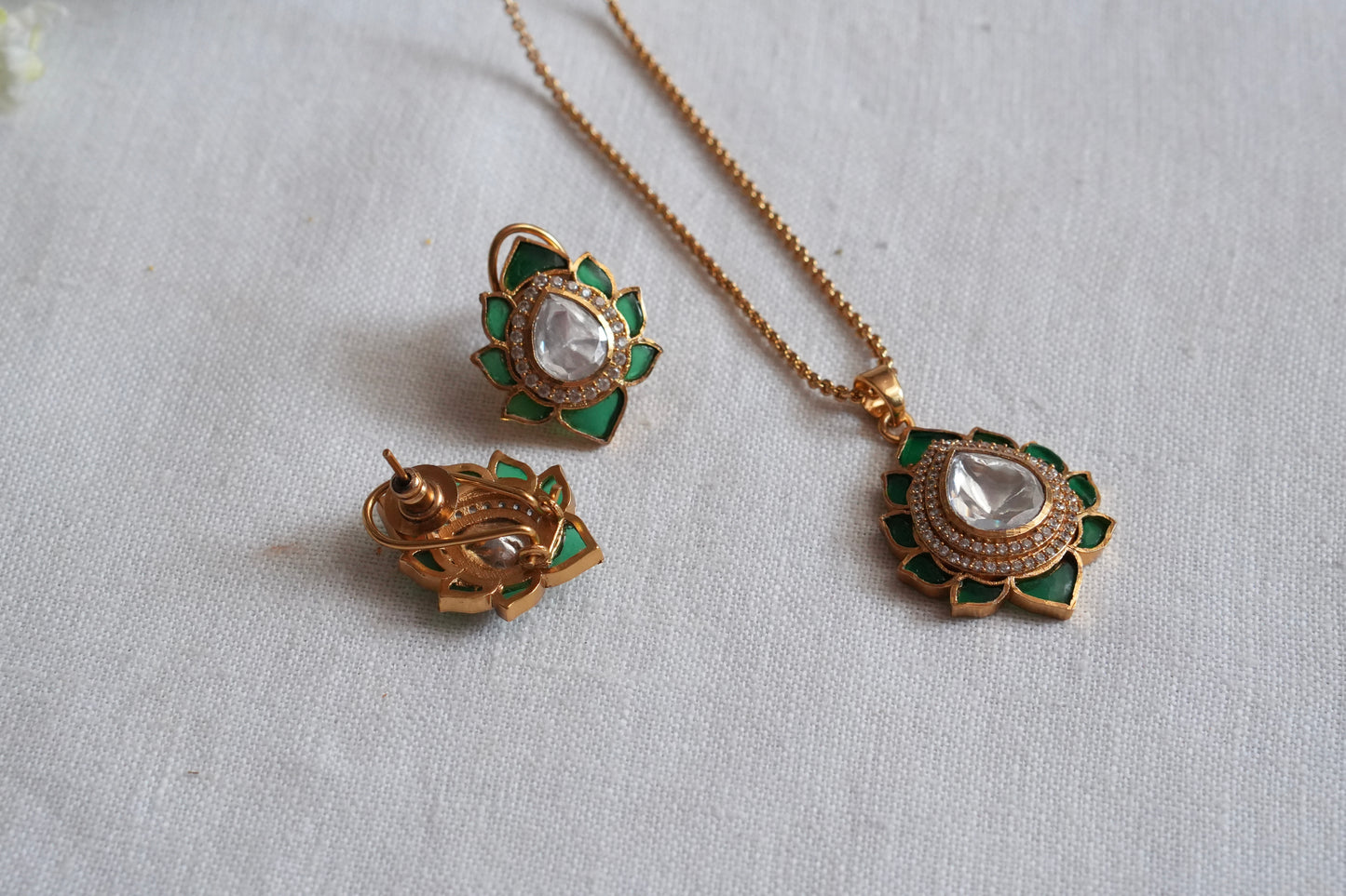 Green Stone Polki Pendant Set  (4-9039)(B) - JEWELSTYLE