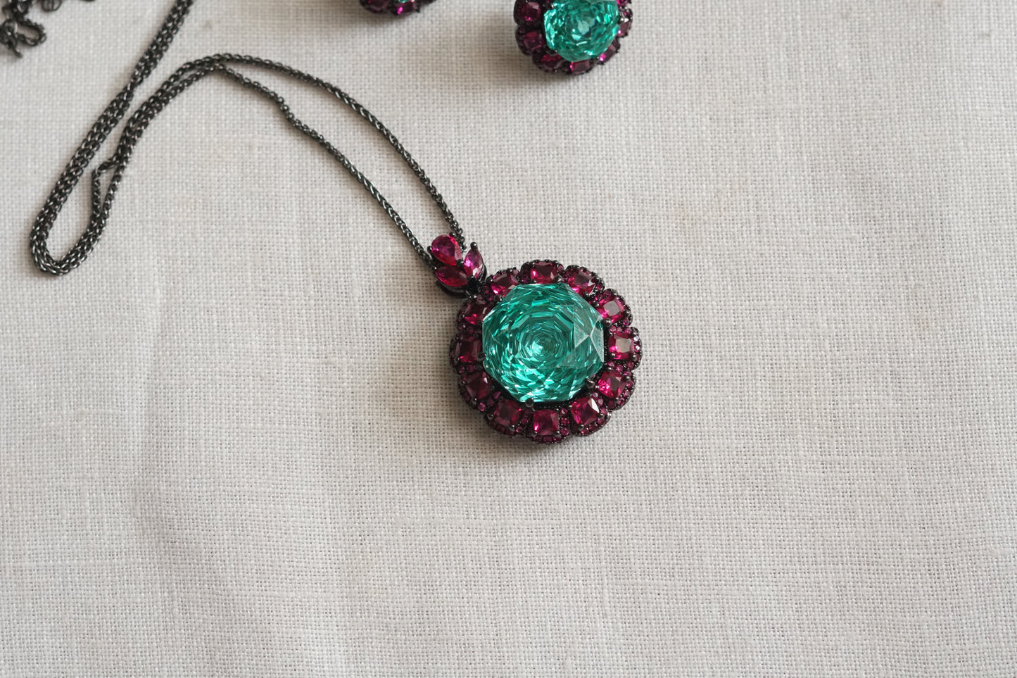 Ruby Stone And aqua Stone Pendant Set (4-9170)(B)(From Turkey)