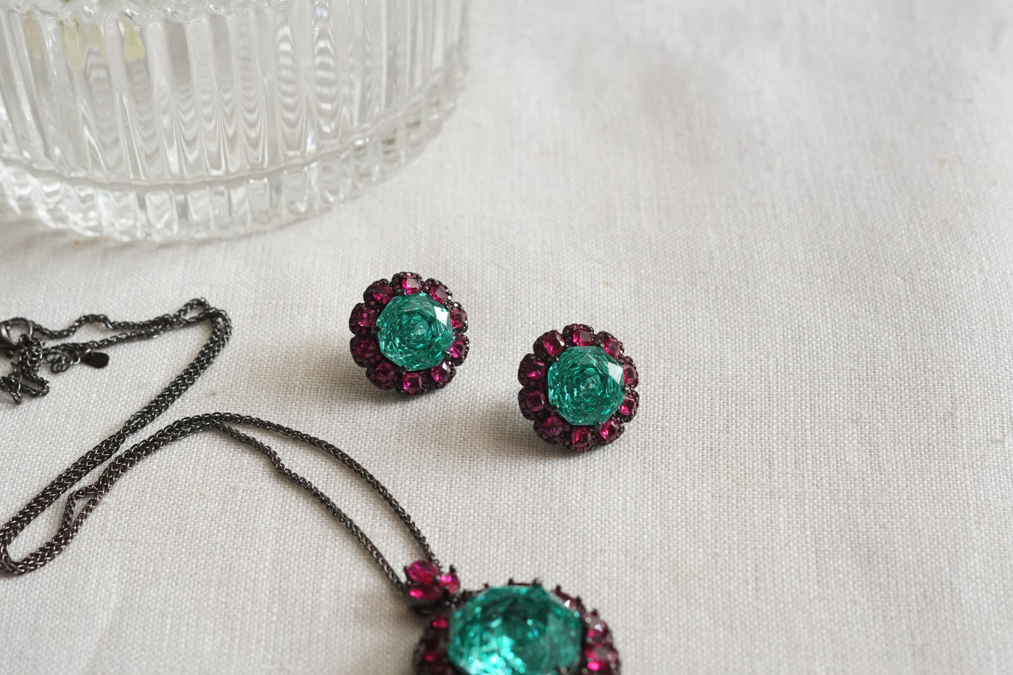 Ruby Stone And aqua Stone Pendant Set (4-9170)(B)(From Turkey)