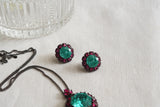 Ruby Stone And aqua Stone Pendant Set (4-9170)(B)(From Turkey) - JEWELSTYLE