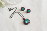 Ruby Stone And aqua Stone Pendant Set (4-9170)(B)(From Turkey) - JEWELSTYLE