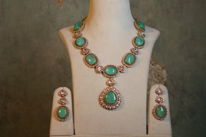 Light Green Polki Necklace Set (4-7905)(B)