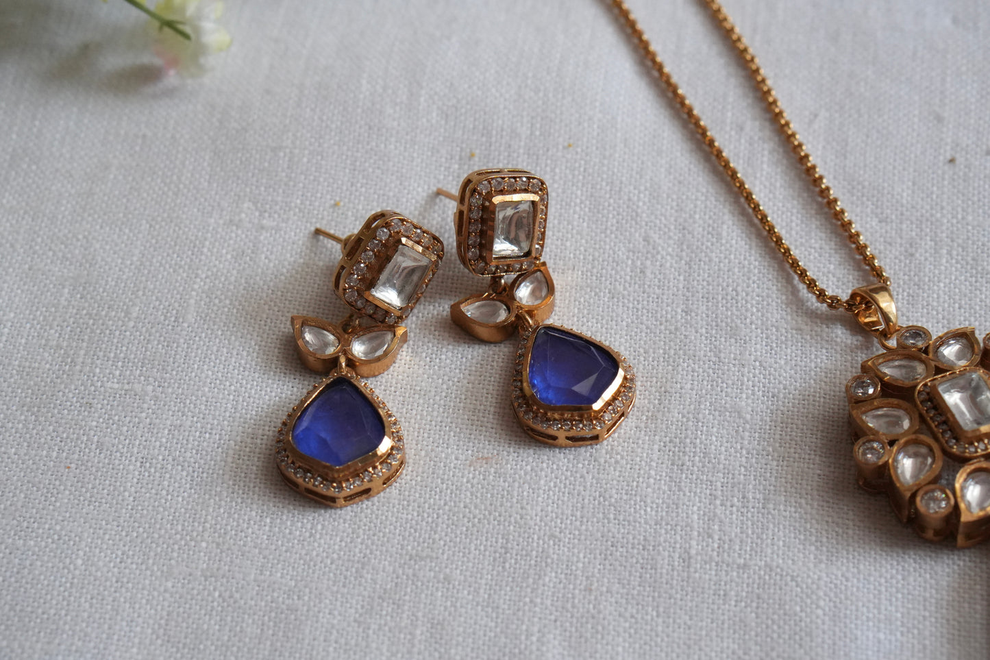 Blue Stone Polki Pendant Set  (4-9034)(B) - JEWELSTYLE