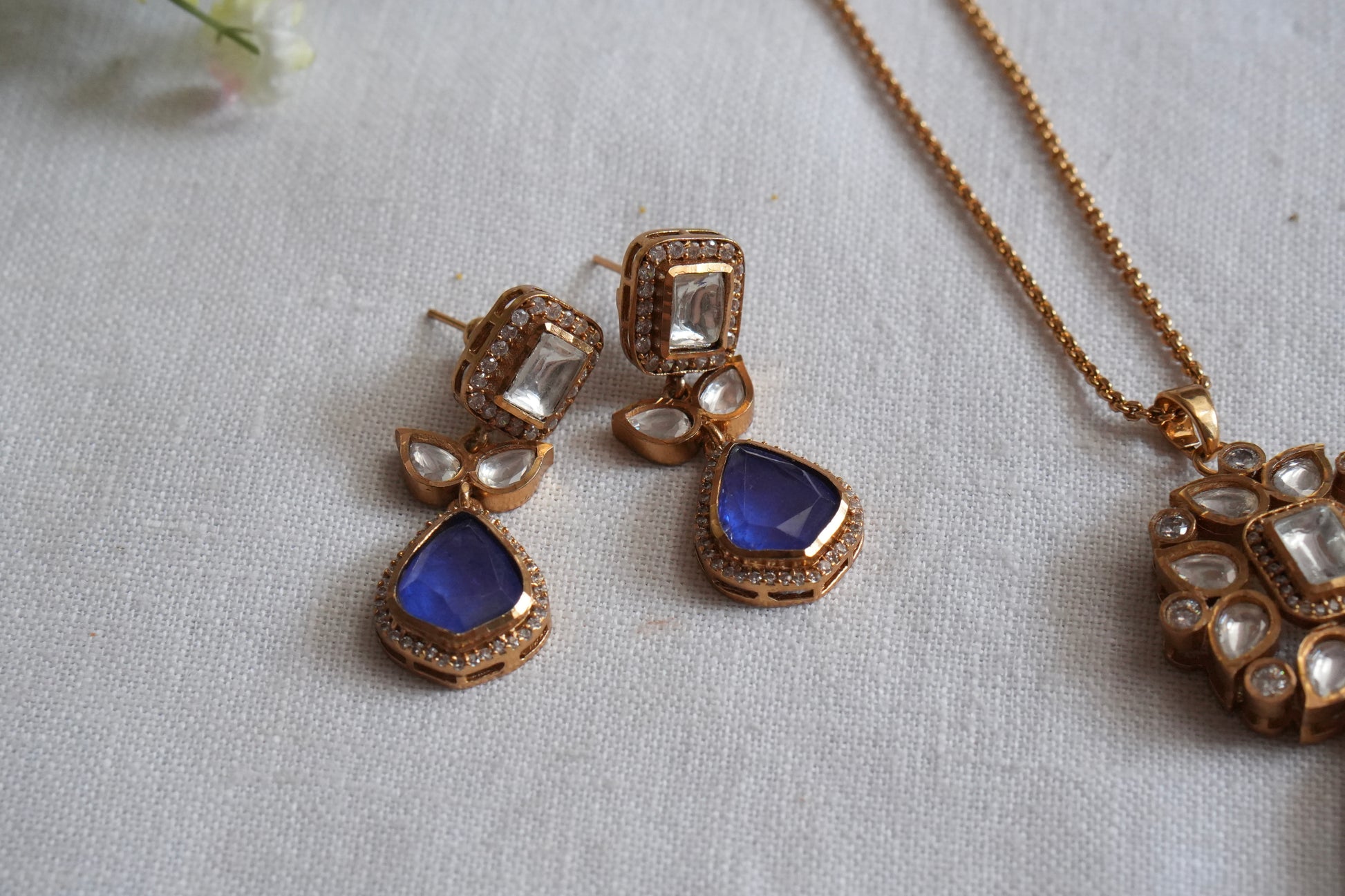 Blue Stone Polki Pendant Set  (4-9034)(B) - JEWELSTYLE