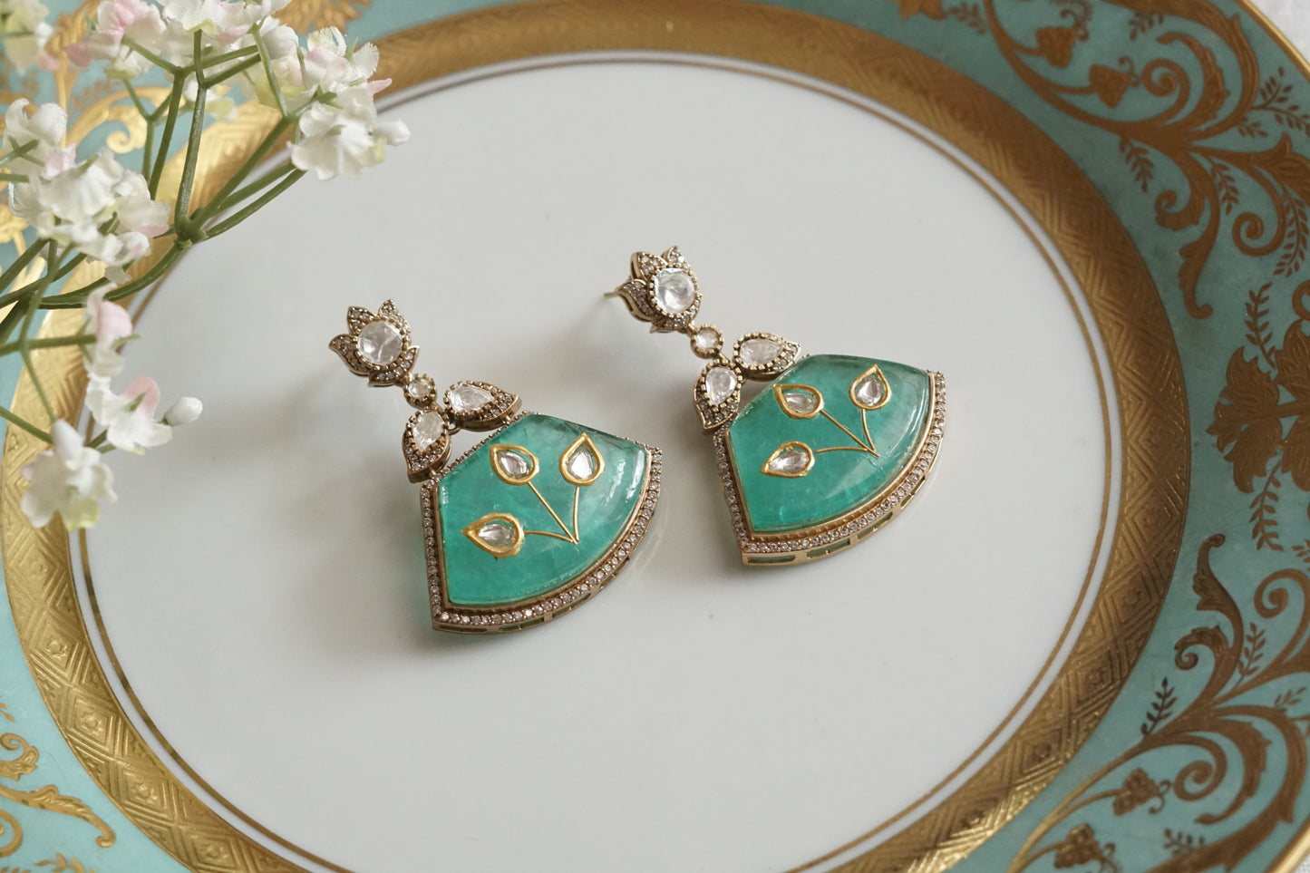 Mint stone polki earrings (1-5185)(B)