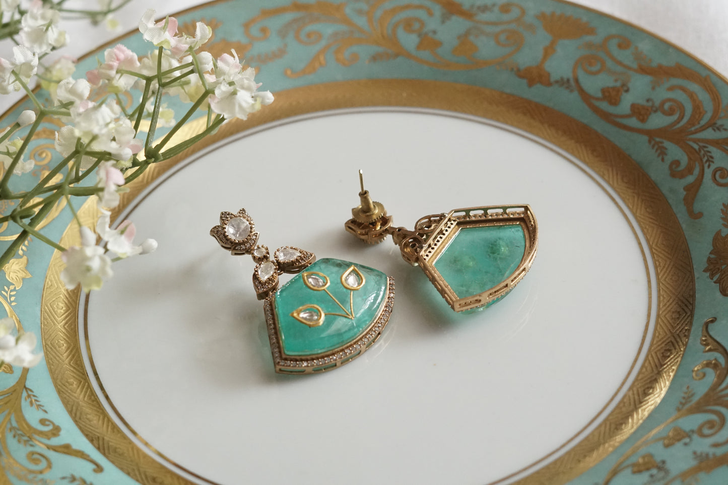 Mint stone polki earrings (1-5185)(B)