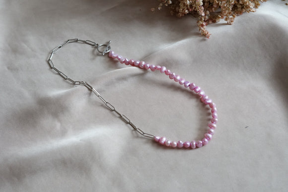 Pink Semi round PEARL NECKLACE (8-19)(OP)