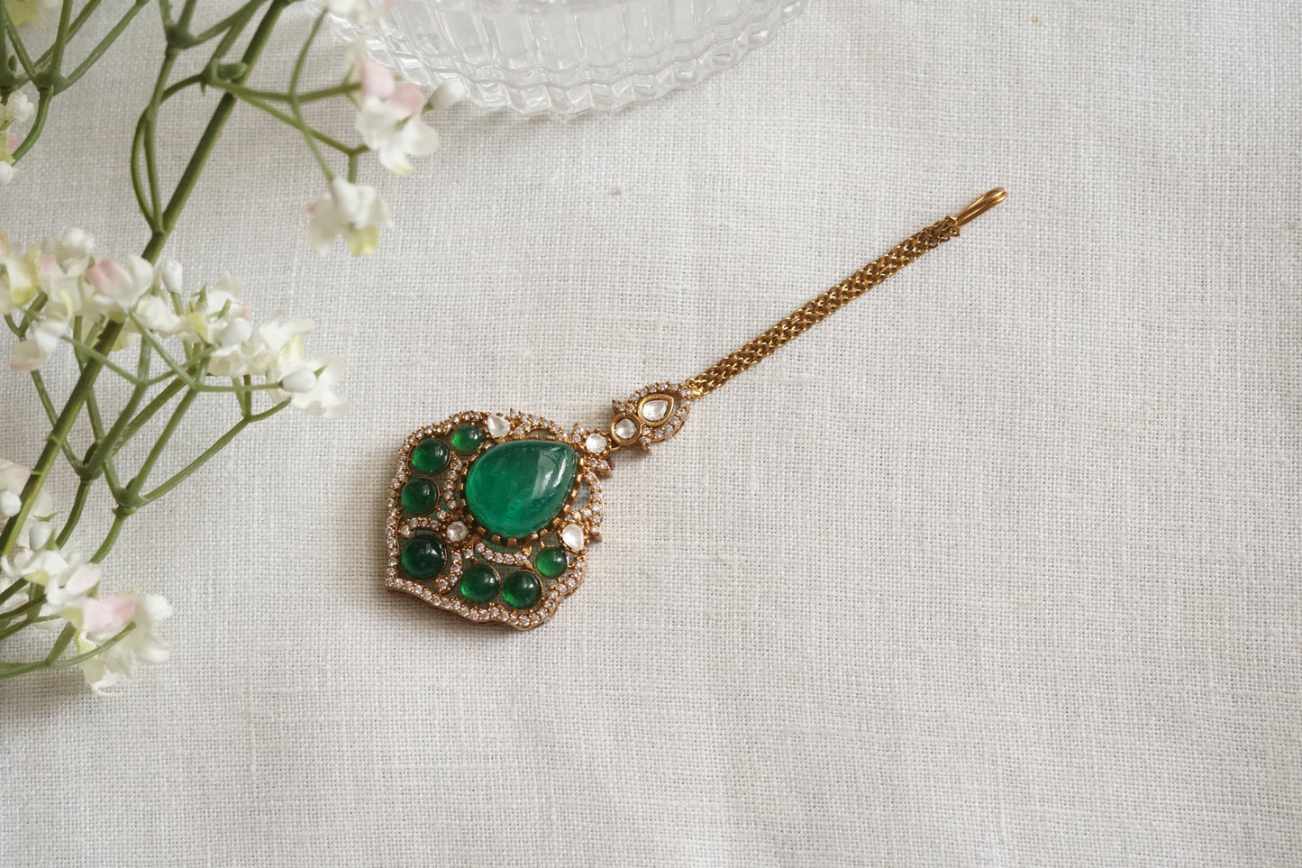 Green Stone Polki Maangtika (5-1721)(B)