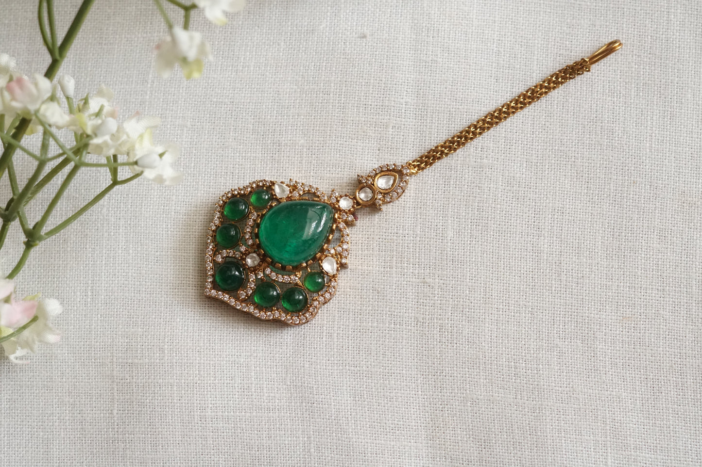 Green Stone Polki Maangtika (5-1721)(B)