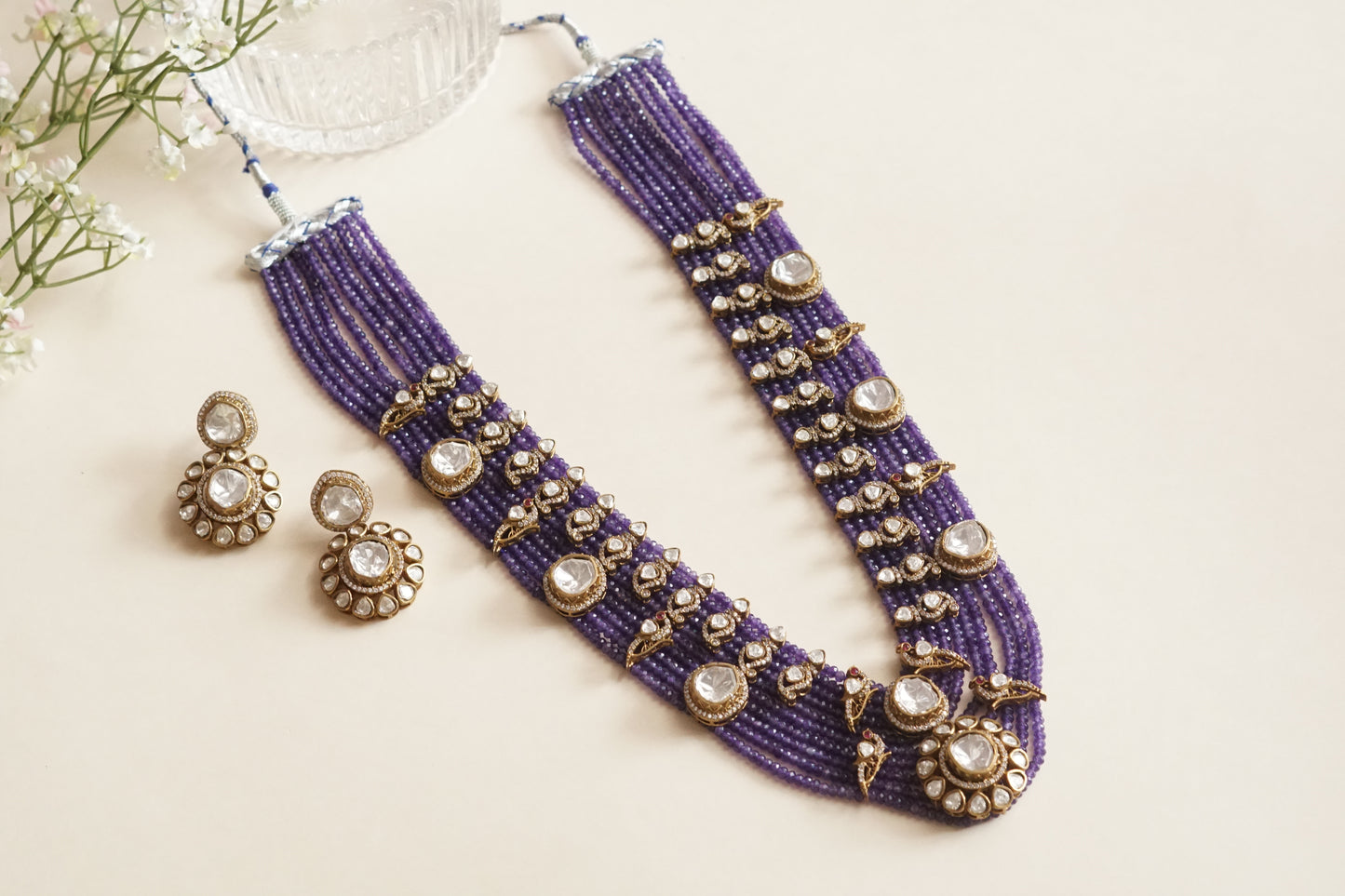 Polki long necklace set (4-9185)(B) - JEWELSTYLE