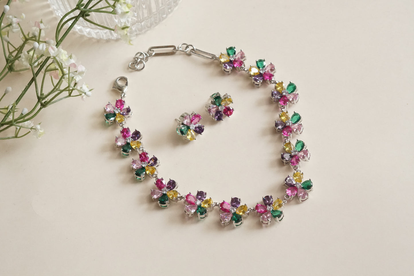 Multi Stone Necklace set (4-9194)(B)(From Turkey)(ALREADY DISCOUNTED)
