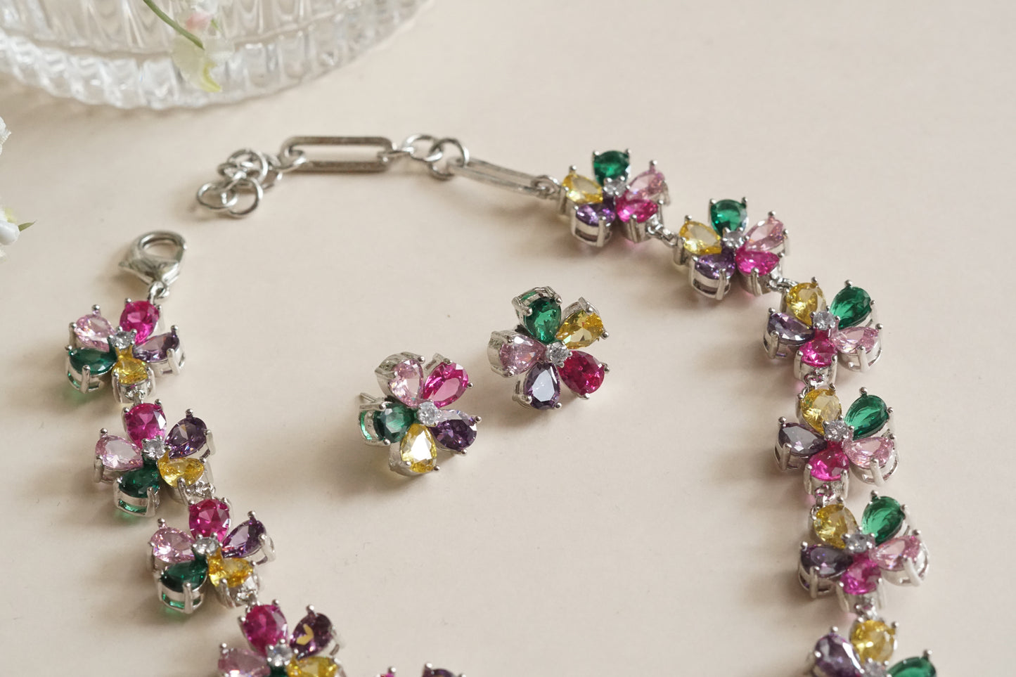 Multi Stone Necklace set (4-9194)(B)(From Turkey)(ALREADY DISCOUNTED)