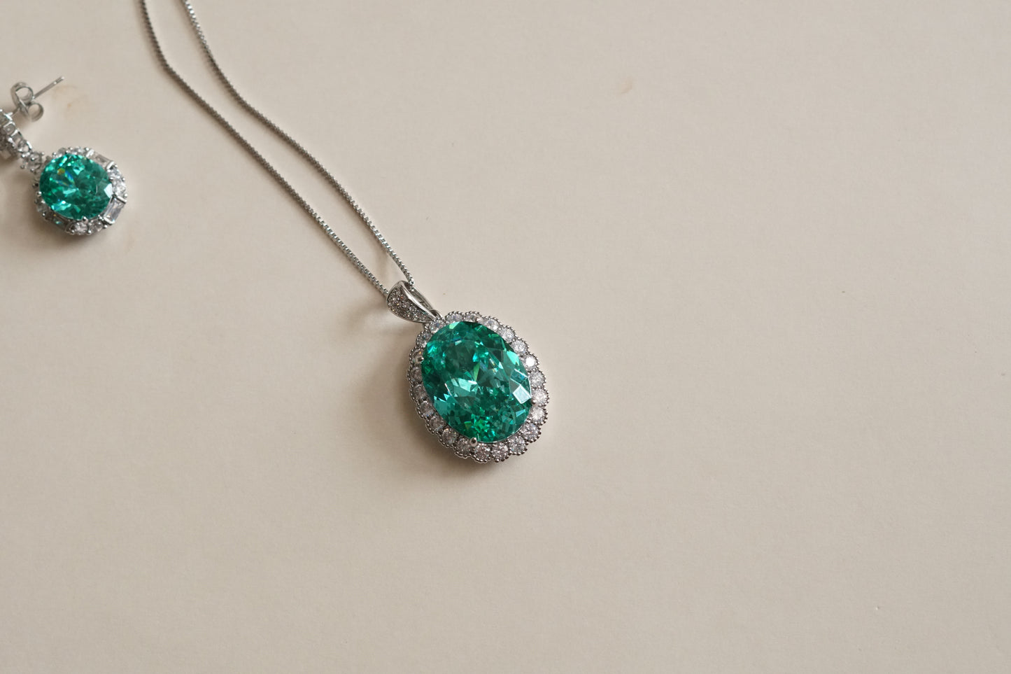 Aqua & white Stone Pendant set (4-9188)(B)(From Turkey) - JEWELSTYLE