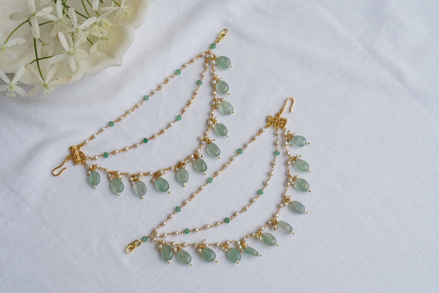 Light green beads Ear chain (9-146) - JEWELSTYLE