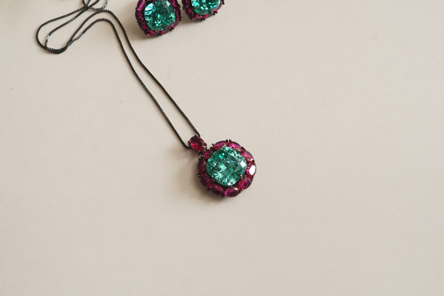 Ruby & Aqua Stone Pendant set (4-9189)(B)(From Turkey) - JEWELSTYLE