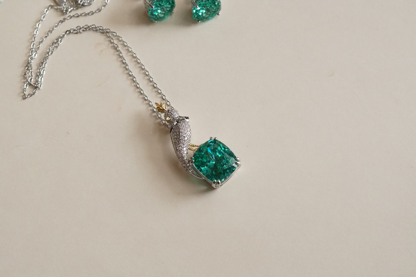 Aqua & white Stone Pendant set (4-9190)(B)(From Turkey) - JEWELSTYLE