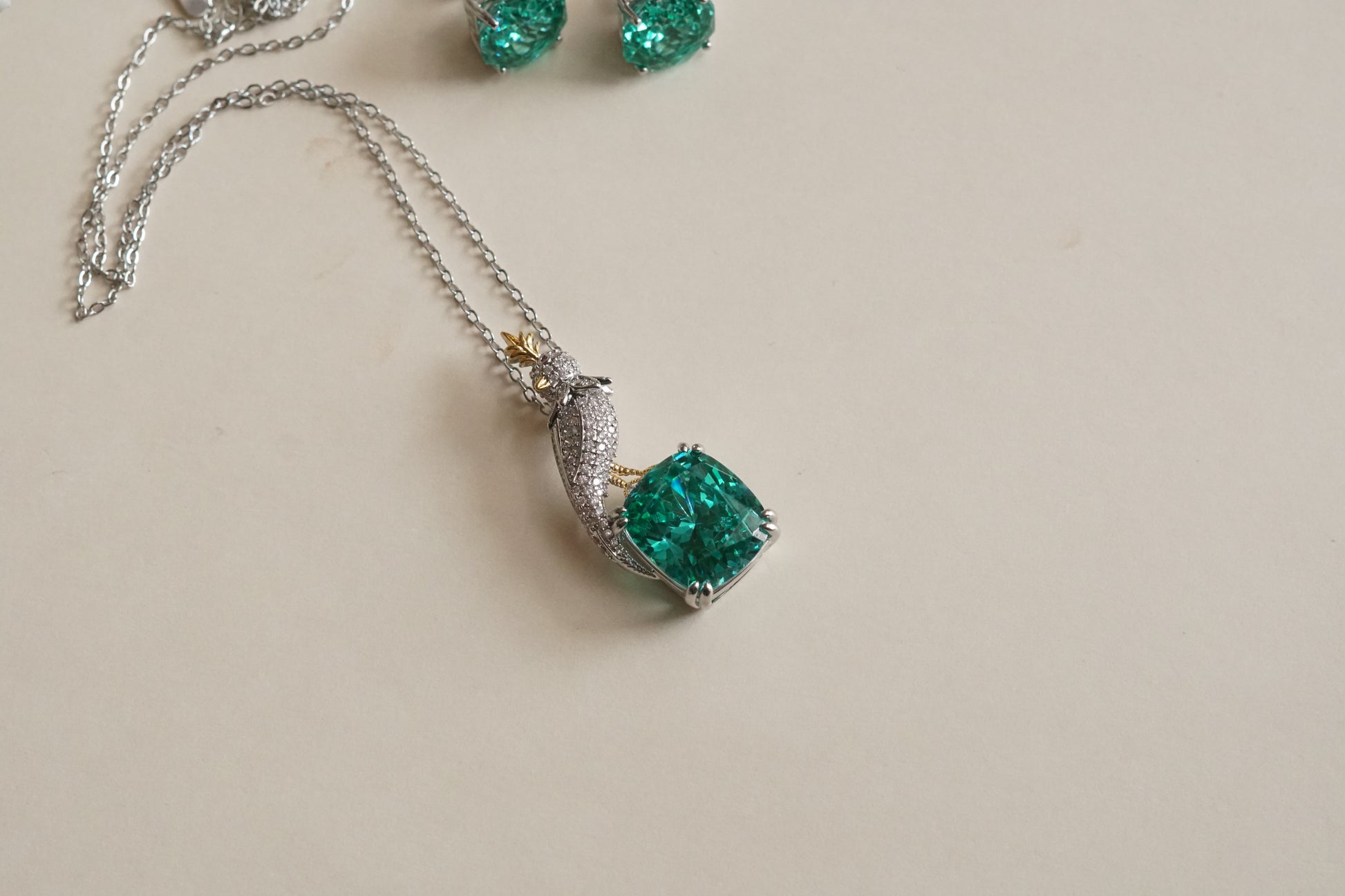 Aqua & white Stone Pendant set (4-9190)(B)(From Turkey) - JEWELSTYLE