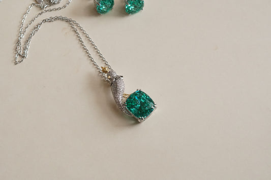 Aqua & white Stone Pendant set (4-9190)(B)(From Turkey) - JEWELSTYLE