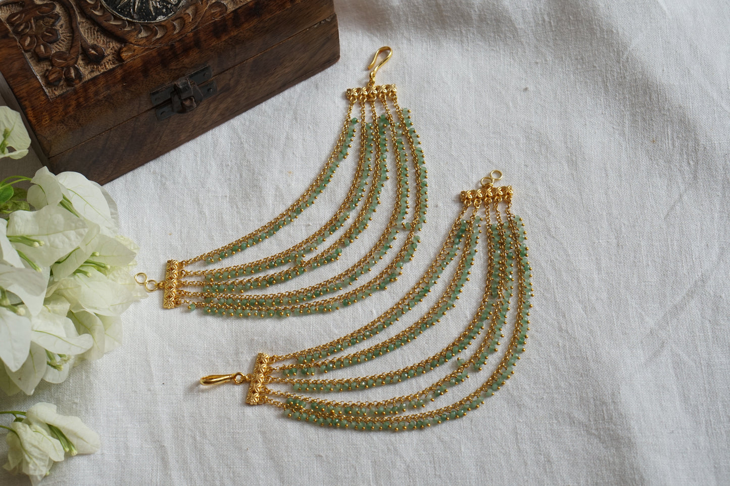 Green 5 line Beads EarChain (9-210)(N)