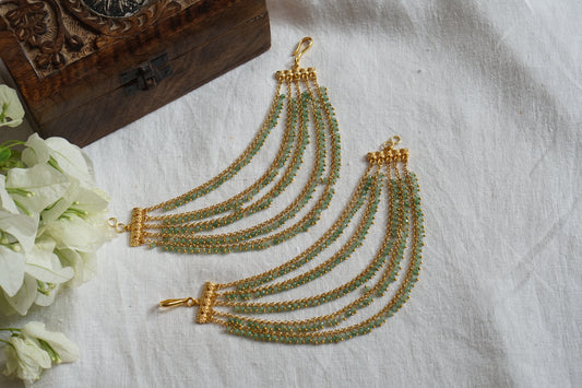 Green 5 line Beads EarChain (9-210)(N)