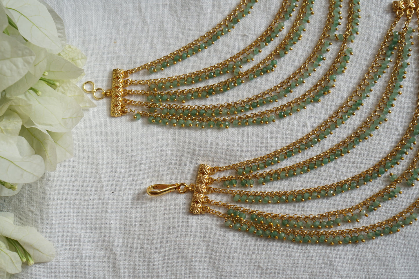 Green 5 line Beads EarChain (9-210)(N)