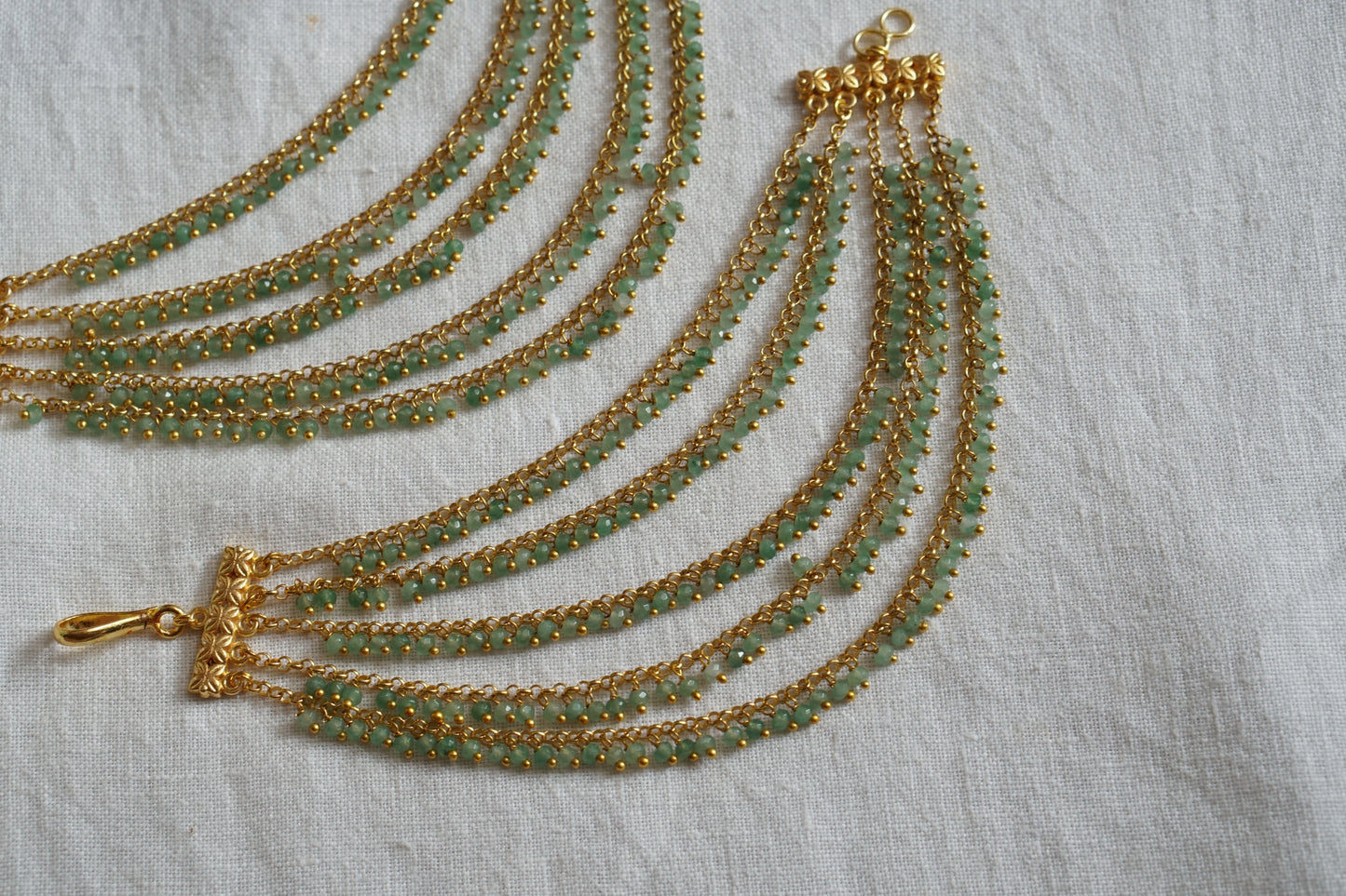 Green 5 line Beads EarChain (9-210)(N)