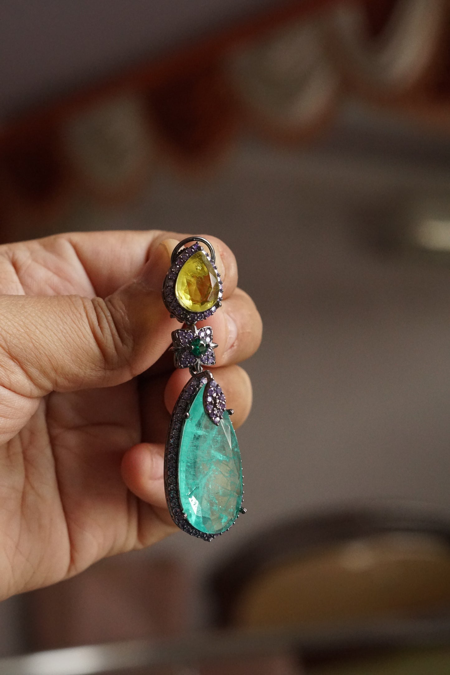 Yellow n Green stone earrings (1-5192-1)(B) - JEWELSTYLE