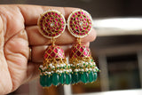 Pink Kundan Jhumki (1-4702)(R)