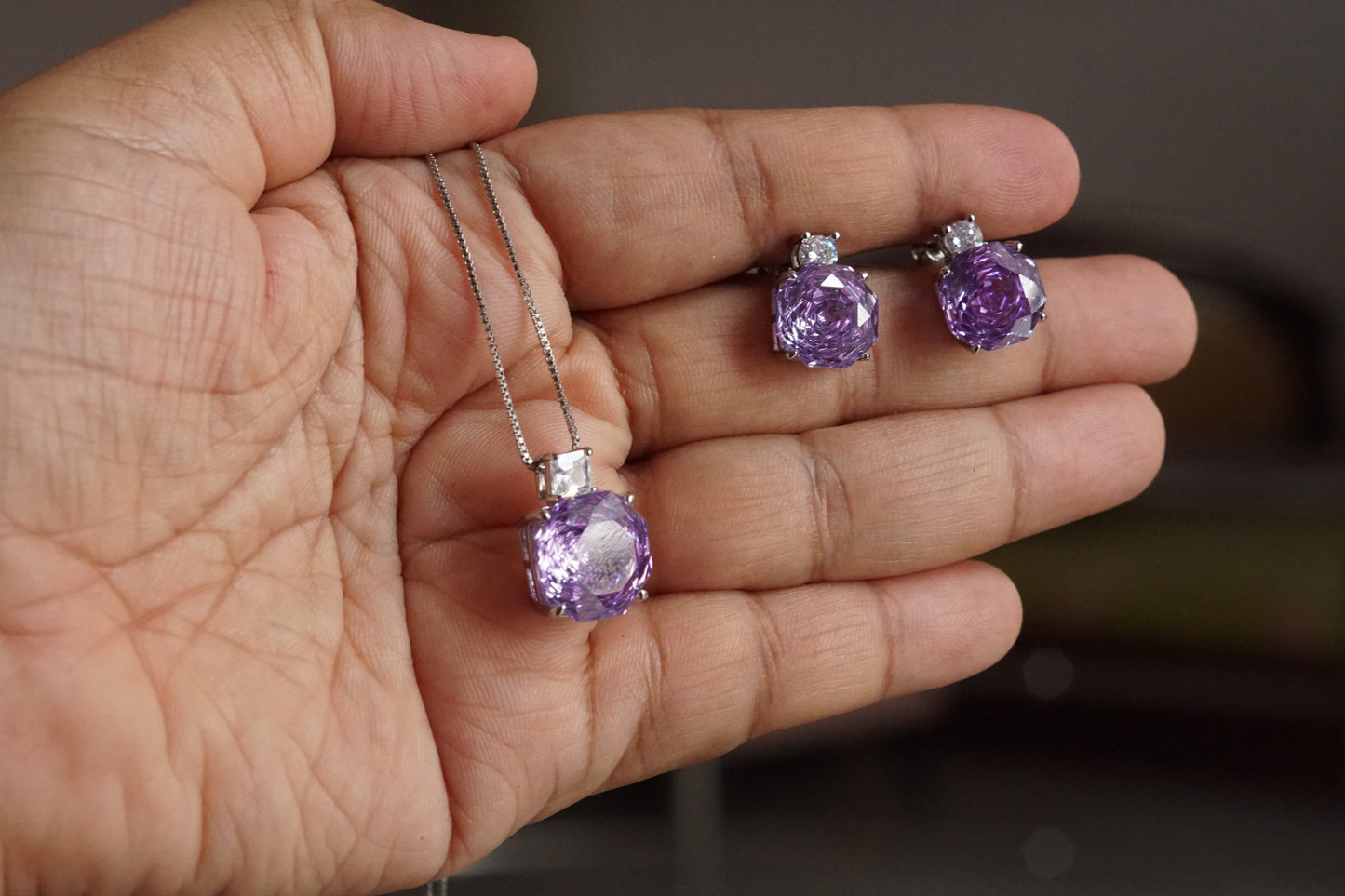 Purple stone pendant set (4-9426) (from turkey)