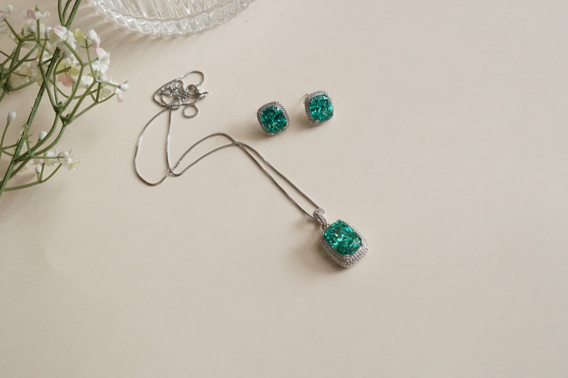 Aqua Stone Pendant set (4-9192)(B)(From Turkey) - JEWELSTYLE