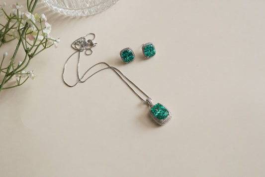 Aqua Stone Pendant set (4-9192)(B)(From Turkey) - JEWELSTYLE