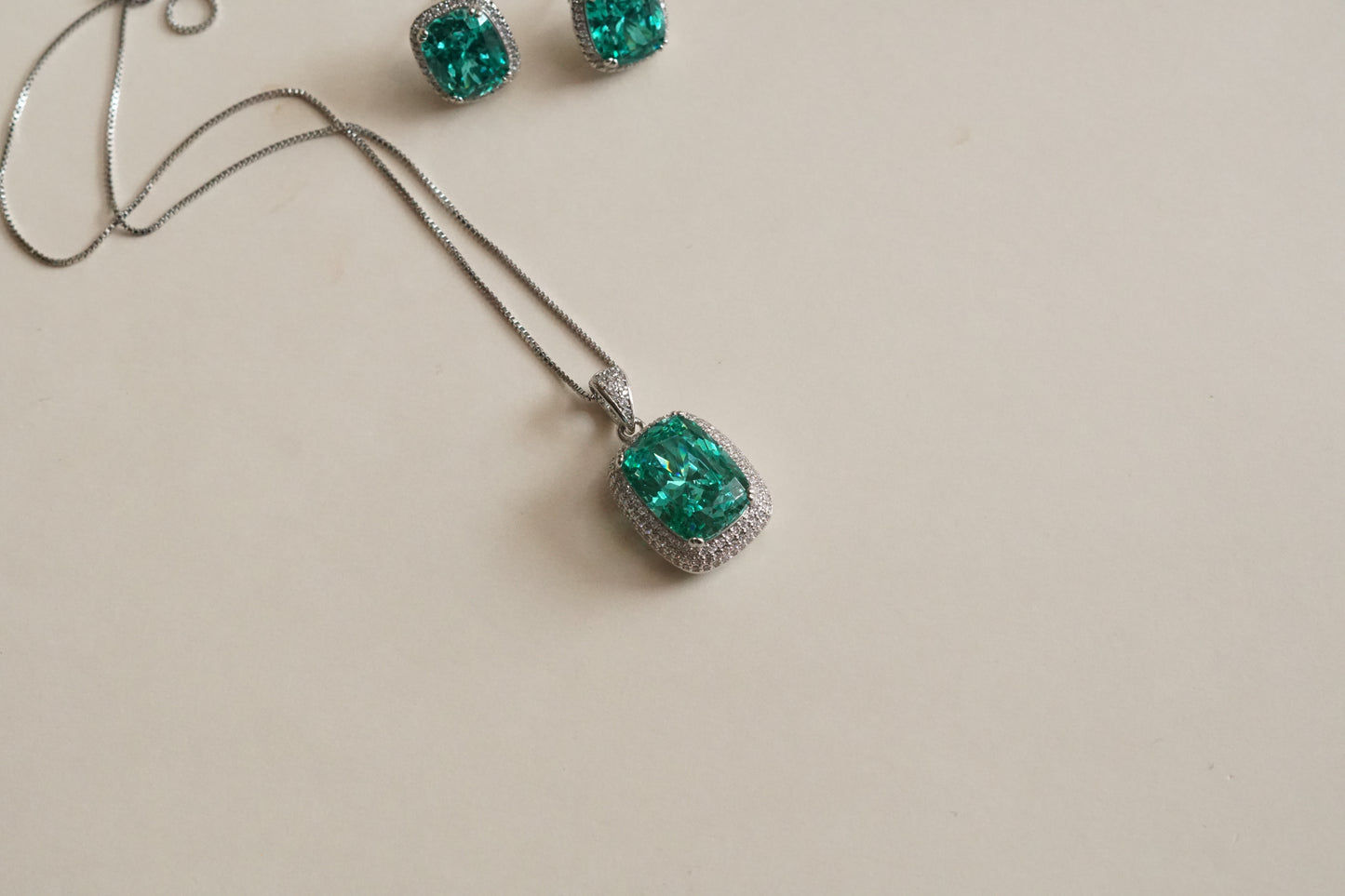 Aqua Stone Pendant set (4-9192)(B)(From Turkey) - JEWELSTYLE