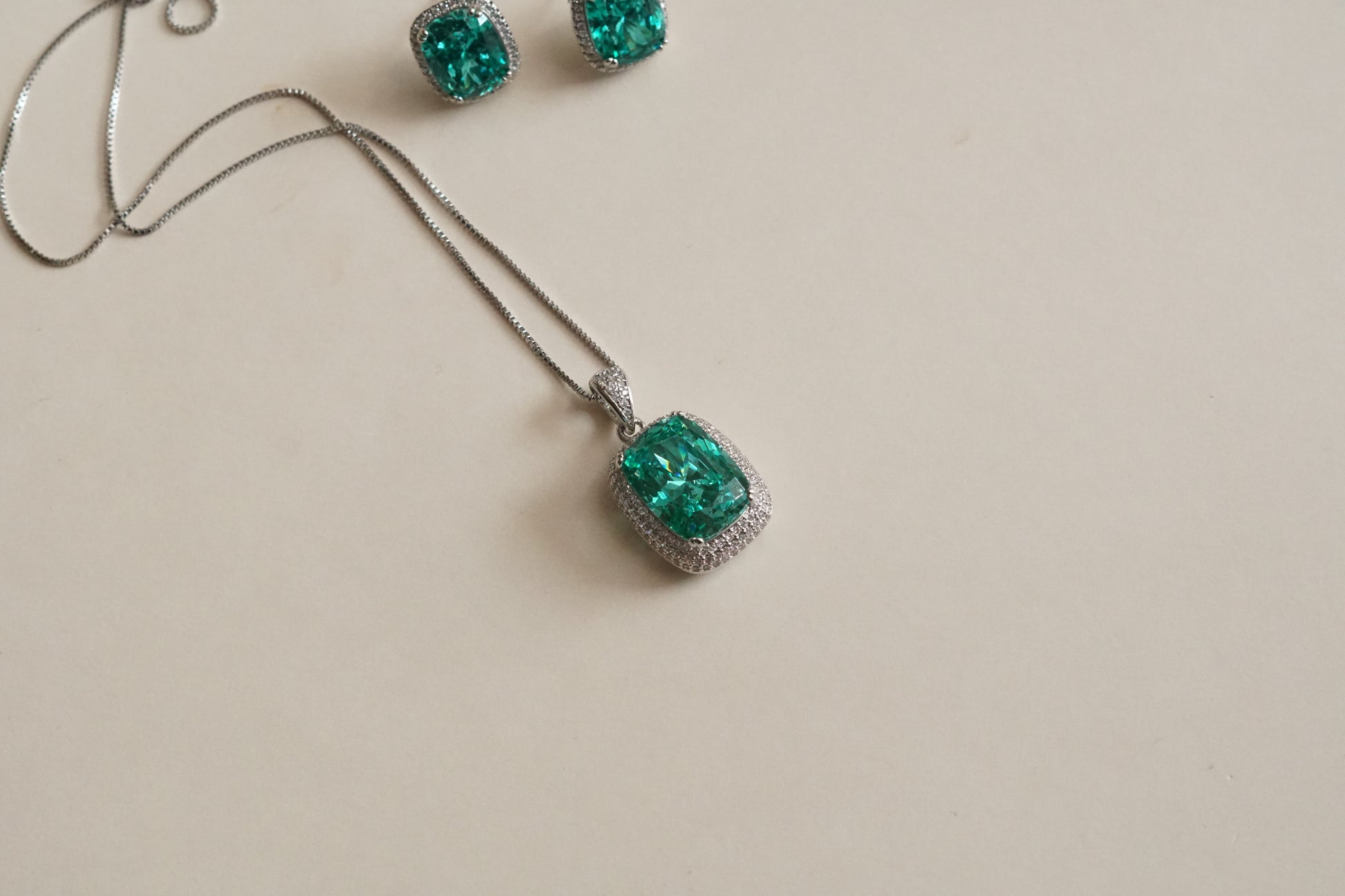 Aqua Stone Pendant set (4-9192)(B)(From Turkey) - JEWELSTYLE